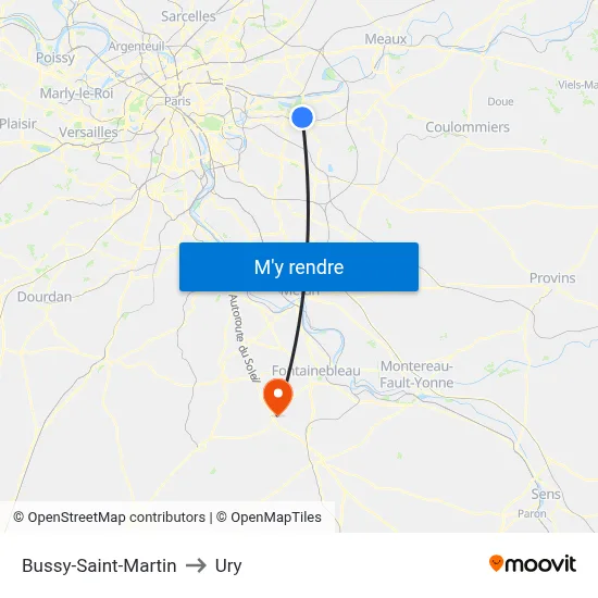 Bussy-Saint-Martin to Ury map