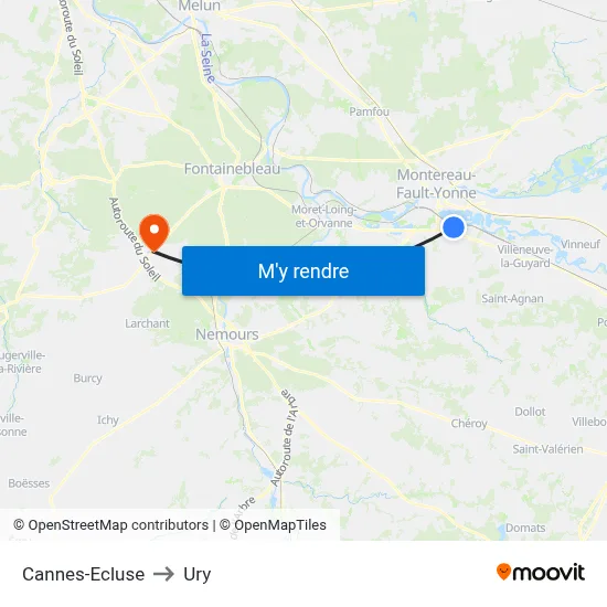 Cannes-Ecluse to Ury map