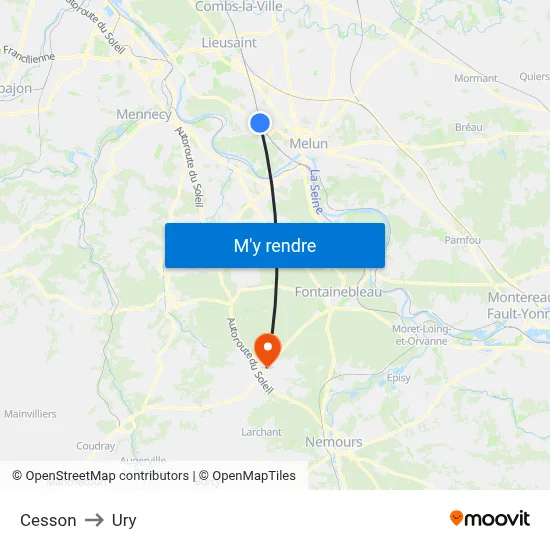 Cesson to Ury map