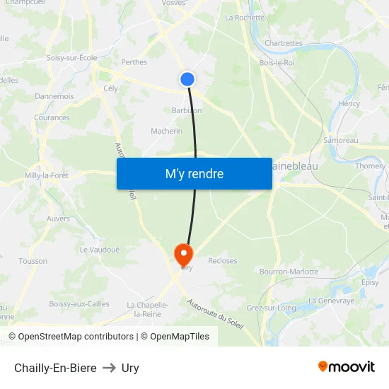Chailly-En-Biere to Ury map