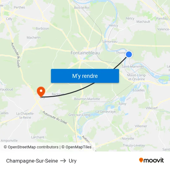 Champagne-Sur-Seine to Ury map