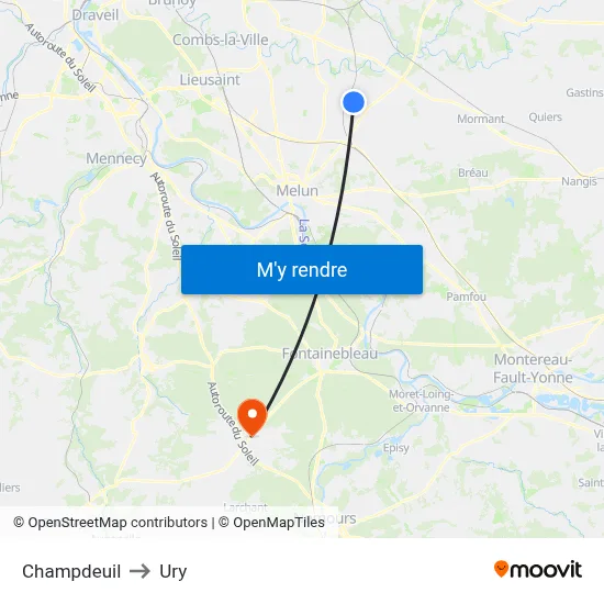 Champdeuil to Ury map