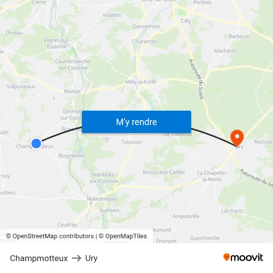 Champmotteux to Ury map