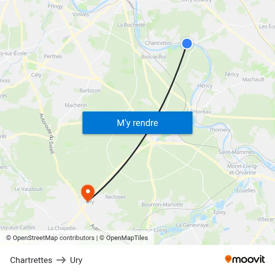 Chartrettes to Ury map