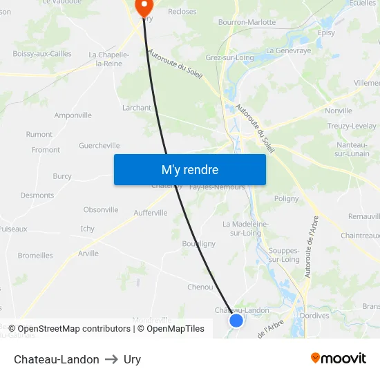 Chateau-Landon to Ury map