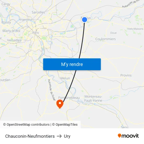 Chauconin-Neufmontiers to Ury map