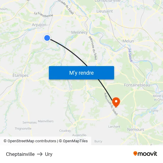 Cheptainville to Ury map