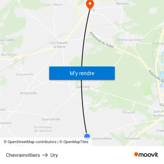 Chevrainvilliers to Ury map
