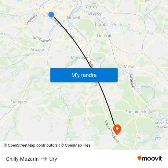 Chilly-Mazarin to Ury map