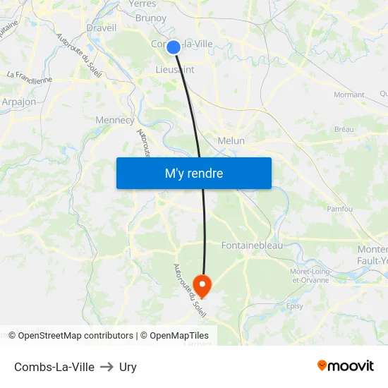 Combs-La-Ville to Ury map