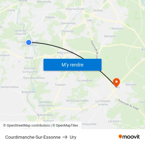 Courdimanche-Sur-Essonne to Ury map