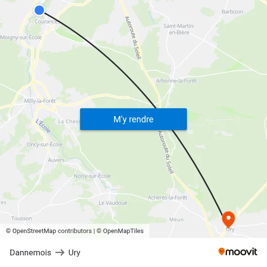 Dannemois to Ury map