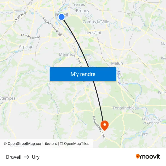 Draveil to Ury map