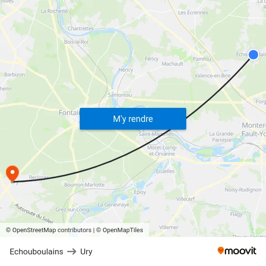 Echouboulains to Ury map