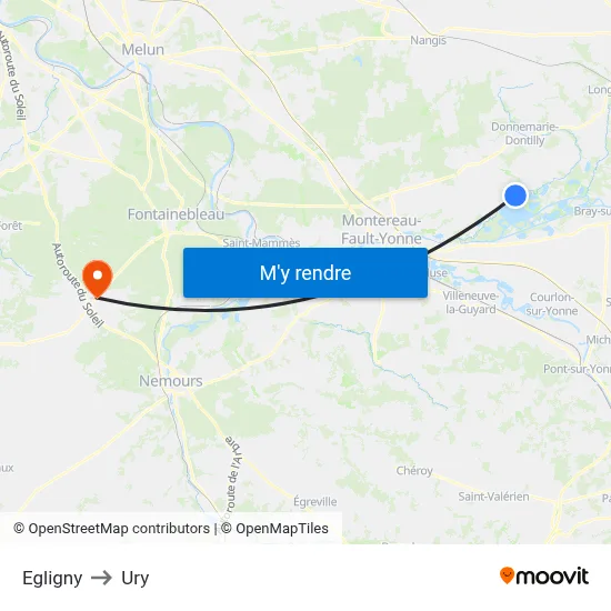 Egligny to Ury map