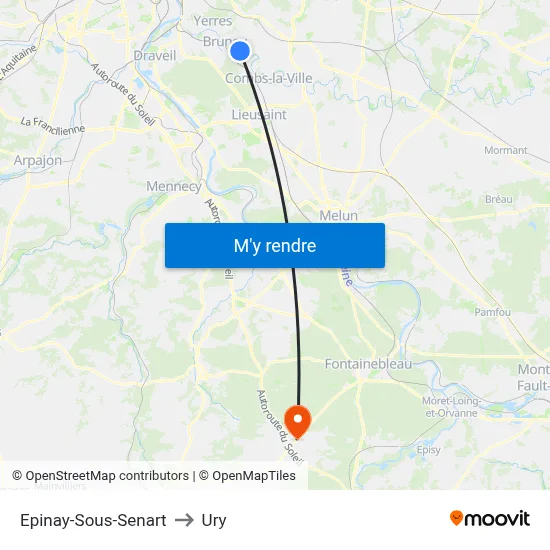 Epinay-Sous-Senart to Ury map