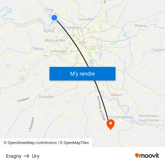 Eragny to Ury map