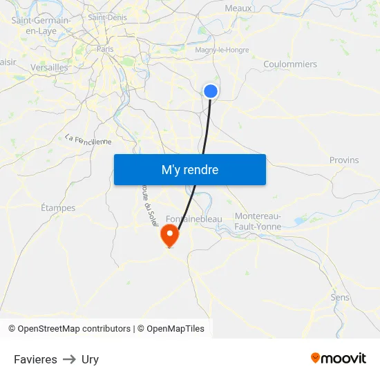 Favieres to Ury map