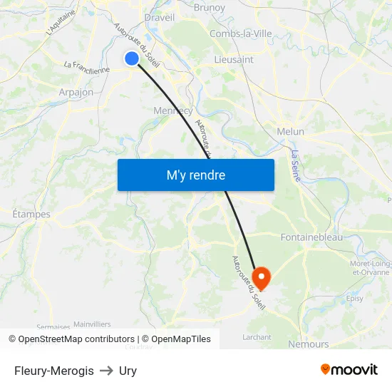 Fleury-Merogis to Ury map