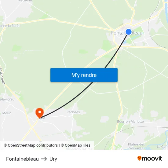 Fontainebleau to Ury map