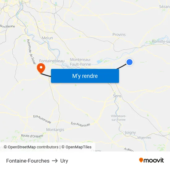 Fontaine-Fourches to Ury map