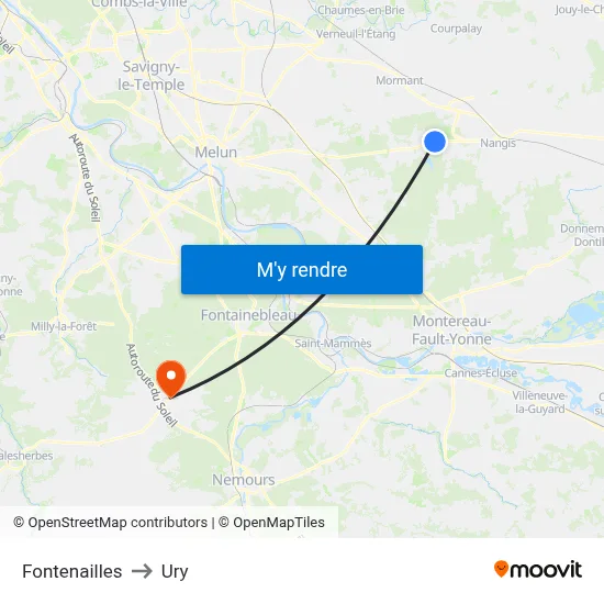 Fontenailles to Ury map