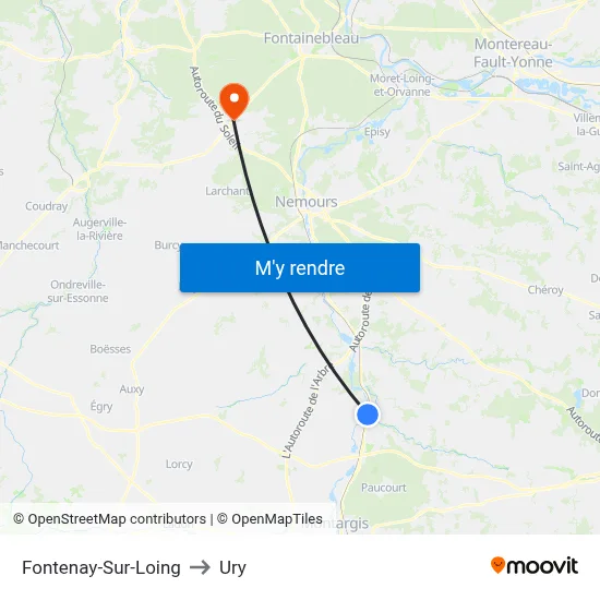 Fontenay-Sur-Loing to Ury map
