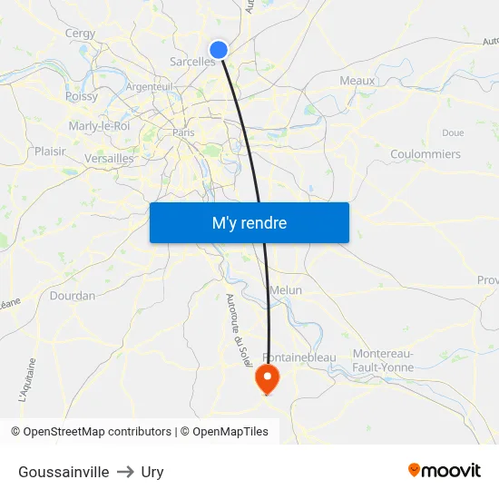 Goussainville to Ury map