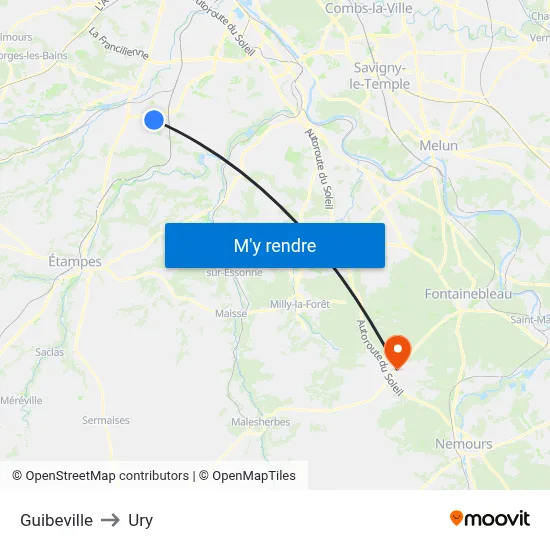 Guibeville to Ury map