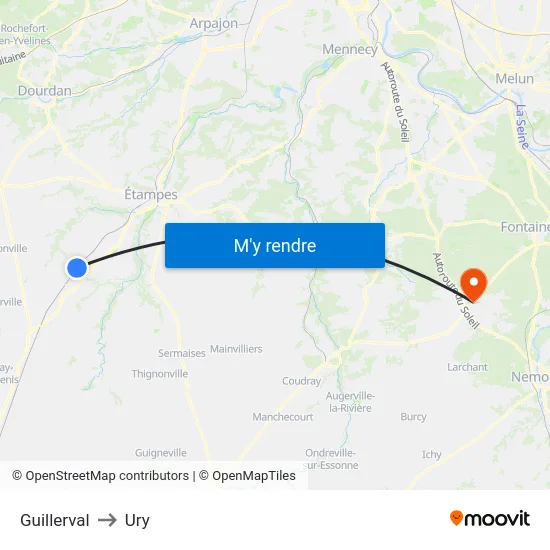 Guillerval to Ury map
