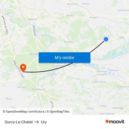 Gurcy-Le-Chatel to Ury map