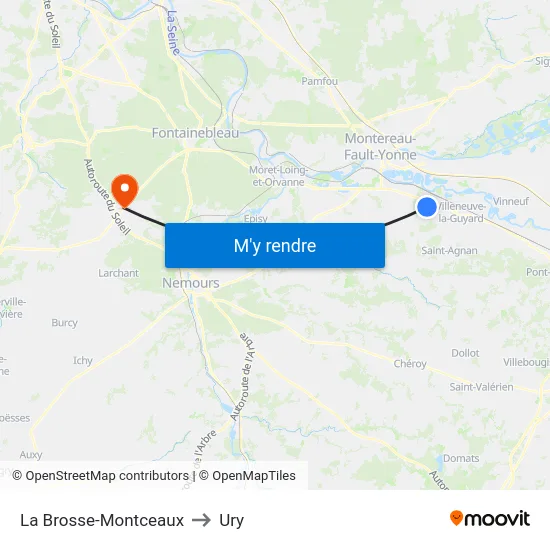 La Brosse-Montceaux to Ury map