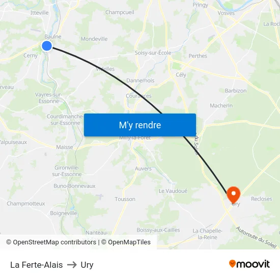 La Ferte-Alais to Ury map