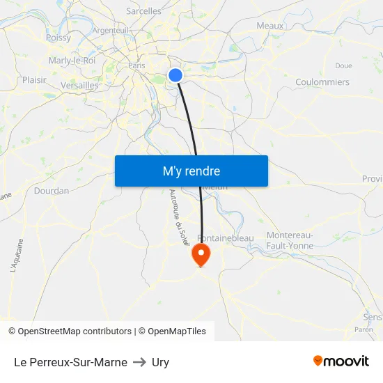 Le Perreux-Sur-Marne to Ury map