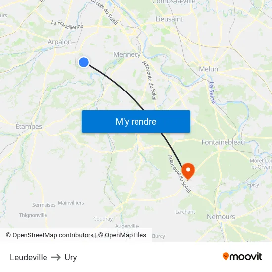 Leudeville to Ury map