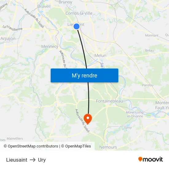 Lieusaint to Ury map