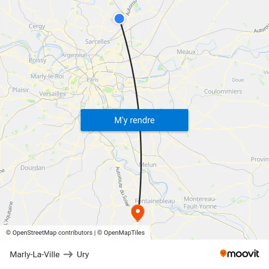 Marly-La-Ville to Ury map