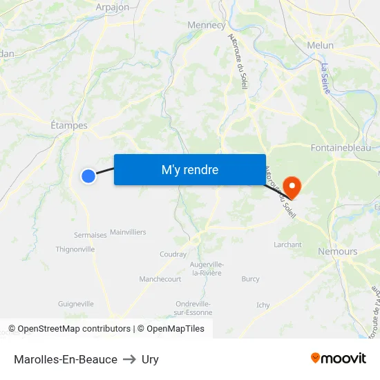 Marolles-En-Beauce to Ury map