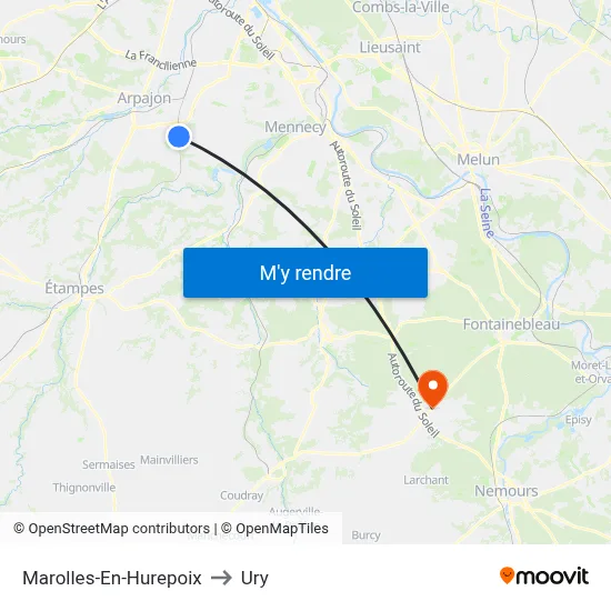 Marolles-En-Hurepoix to Ury map
