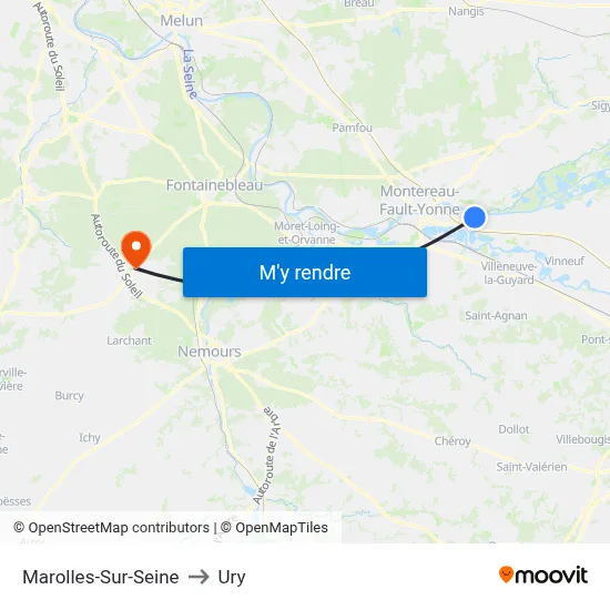 Marolles-Sur-Seine to Ury map