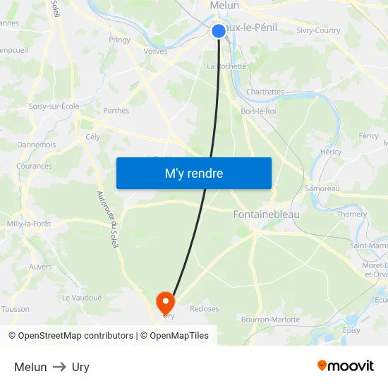 Melun to Ury map
