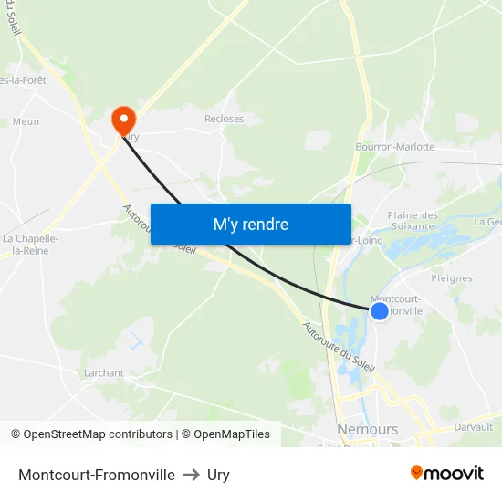 Montcourt-Fromonville to Ury map