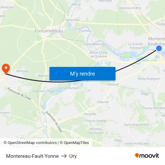 Montereau-Fault-Yonne to Ury map