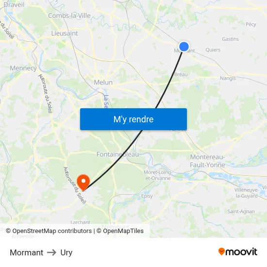 Mormant to Ury map