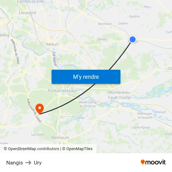 Nangis to Ury map