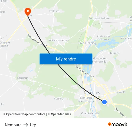 Nemours to Ury map