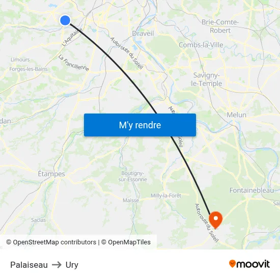 Palaiseau to Ury map