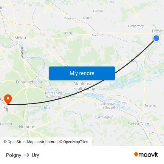 Poigny to Ury map