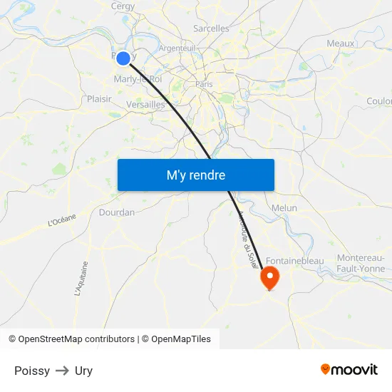 Poissy to Ury map
