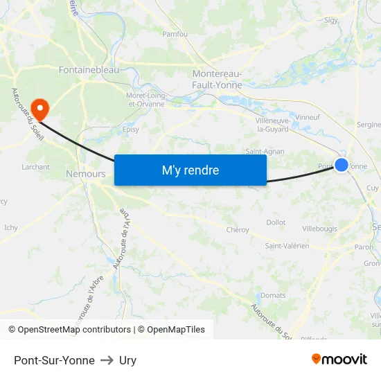 Pont-Sur-Yonne to Ury map
